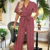 Red Floral Printed Butterfly Sleeve Belted Jumpsuit