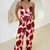 Rust Printed Strappy Tie Waist Jumpsuit