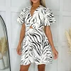 Stone And Black Animal Print Twist Knot Mini Dress