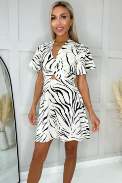 Stone And Black Animal Print Twist Knot Mini Dress