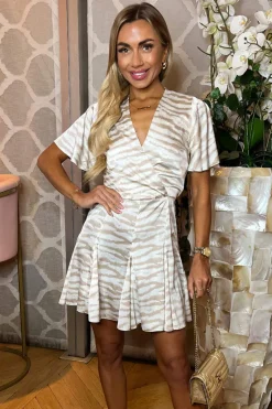 Stone Animal Printed Wrap Top Skater Dress
