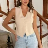 Stone Button Front Crinkle Waistcoat
