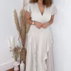 Stone Frill Detail Double Split Skirt Midi Dress
