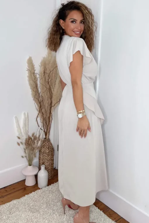 Stone Frill Detail Double Split Skirt Midi Dress