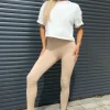 Stone High Rise Ribbed Active Leggings