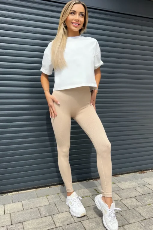 Stone High Rise Ribbed Active Leggings