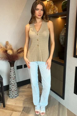 Stone Textured Button Front Waistcoat