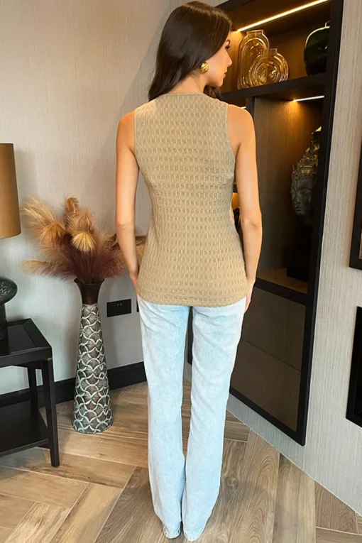 Stone Textured Button Front Waistcoat