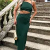 Teal Asymmetric Cut Out Midi Dress