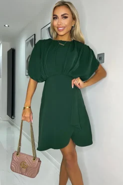 Teal Batwing Gathered Top Mini Dress