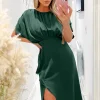 Teal Batwing Gathered Top Midi Dress