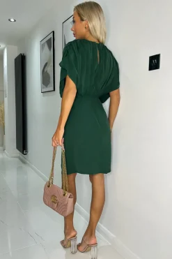 Teal Batwing Gathered Top Mini Dress