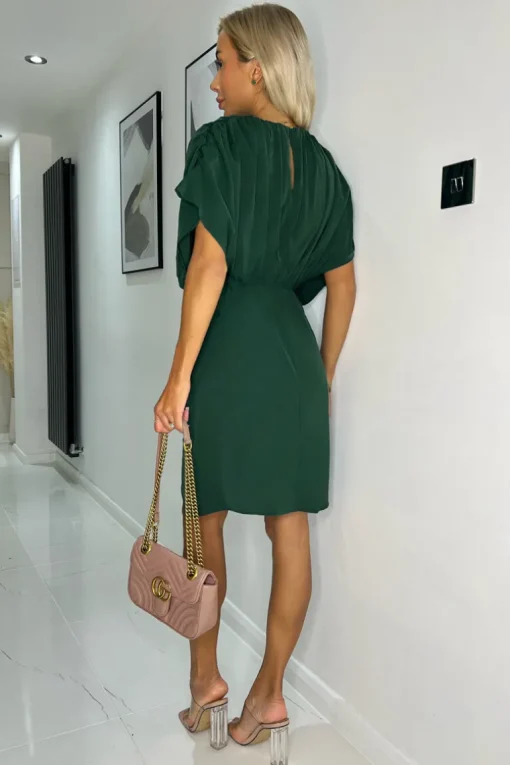 Teal Batwing Gathered Top Mini Dress