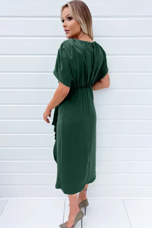 Teal Batwing Gathered Top Midi Dress