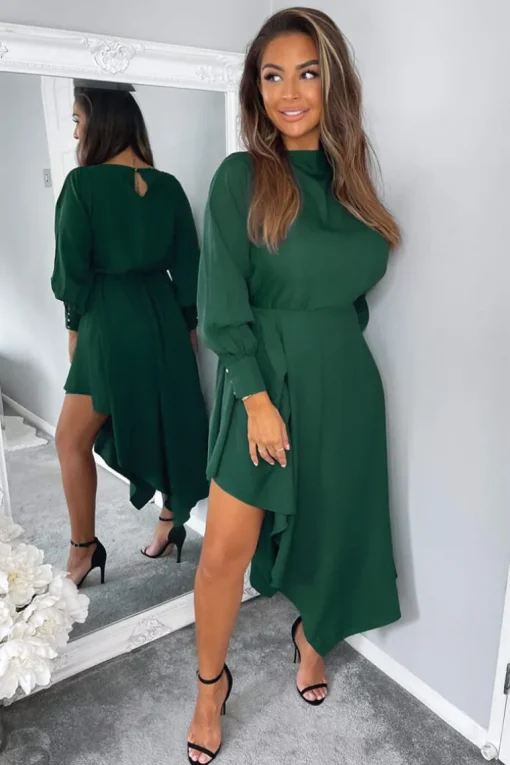 Teal High Low Skirt Midi Dress