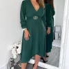 Teal Long Sleeve Belted Midi Dress