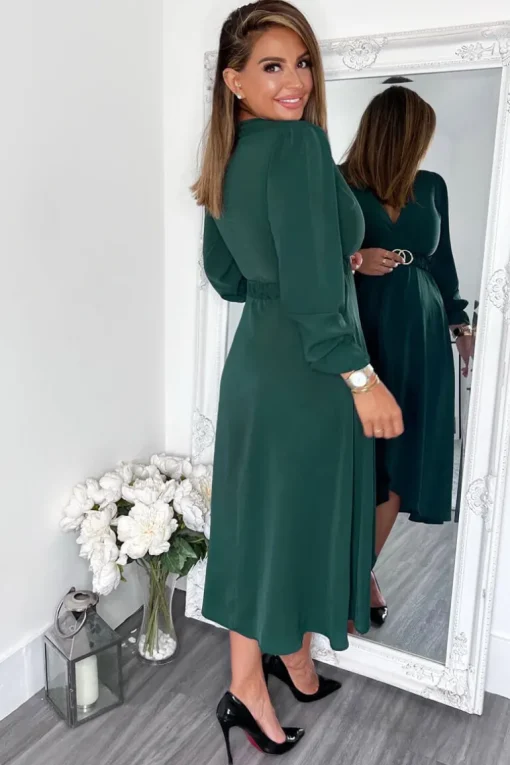 Teal Long Sleeve Belted Midi Dress