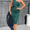 Teal Shoulder Ruched Bodycon Midi Dress