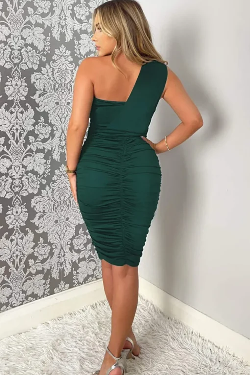 Teal Shoulder Ruched Bodycon Midi Dress