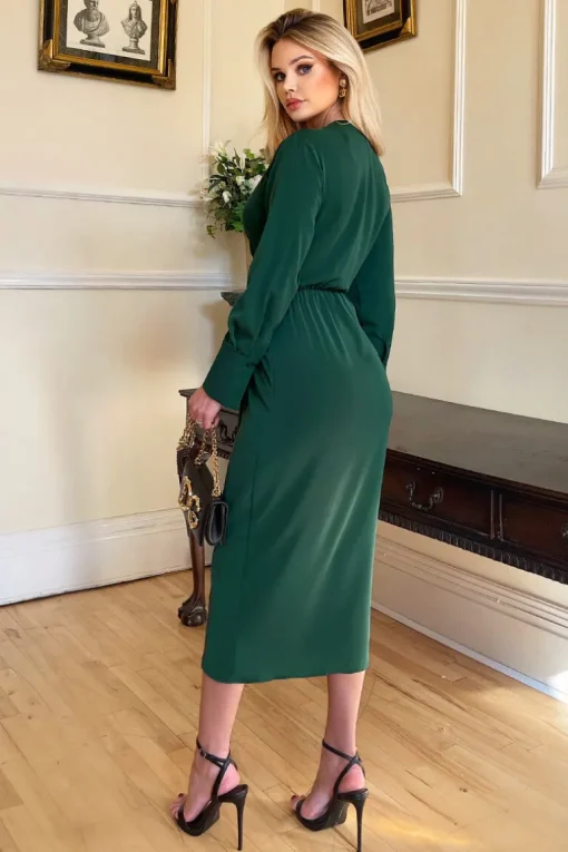 Teal Wrap Gold Buckle Midi Dress
