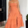 Terracotta Strappy Smock Midi Dress