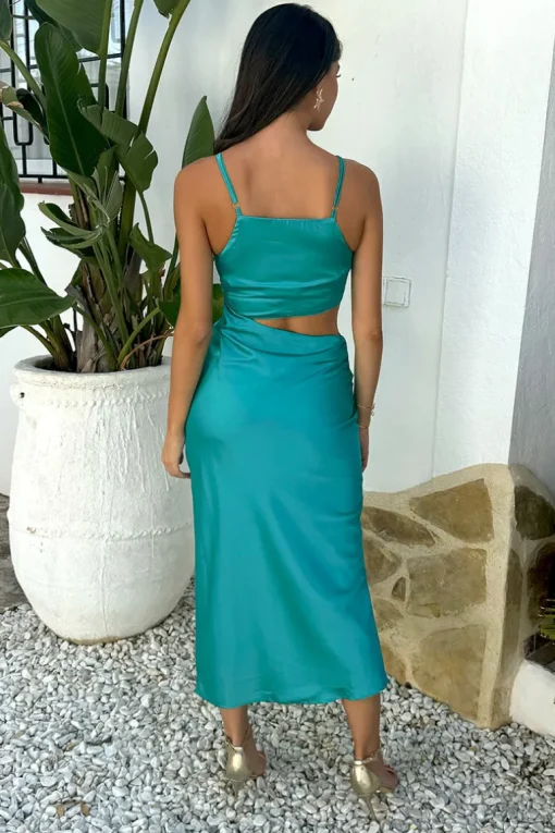 Turquoise Asymmetric Cut Out Strappy Midi Dress