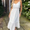 White Broderie Frill Hem Midi Dress