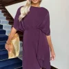 Wine Batwing Gathered Top Mini Dress