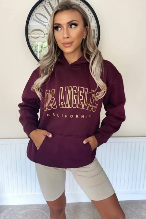 Wine LA Gold Printed Hoodie