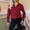 Wine Long Sleeve Gold Button Shirt