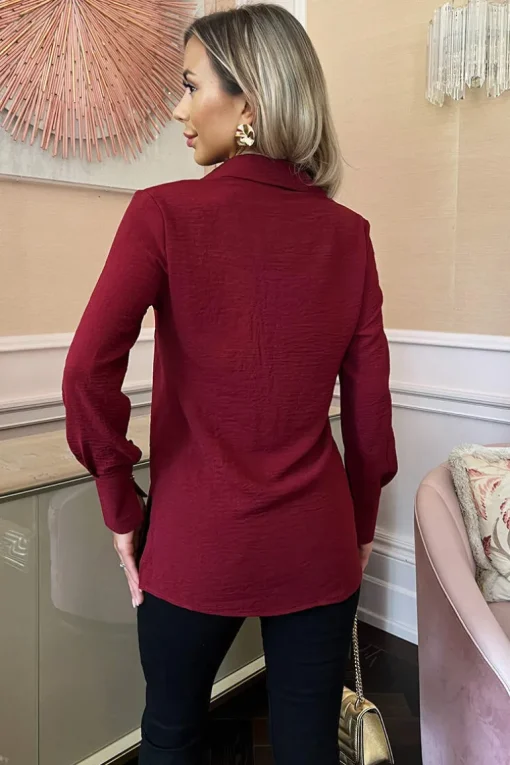Wine Long Sleeve Gold Button Shirt