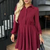 Wine Long Sleeve Mini Skater Dress