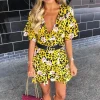 Yellow Animal Print Dress With Floral Detail