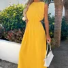Yellow Cut Out Midi Dress