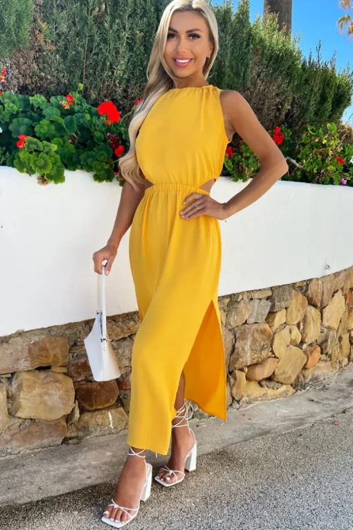 Yellow Cut Out Midi Dress